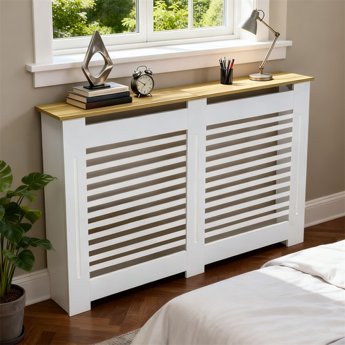 Modern white radiator cover - white,