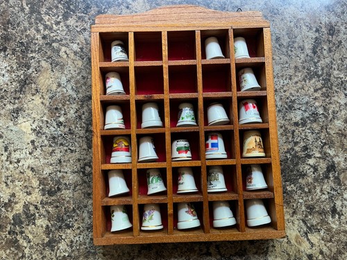 Wooden thimble display - wooden, case