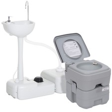 Outsunny Portable Toilet and Camping Sink Set for Outdoor Events, Grey