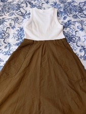 ZARA A Line Long Dress With Pockets, White And Green Olive, Size M, BNWT