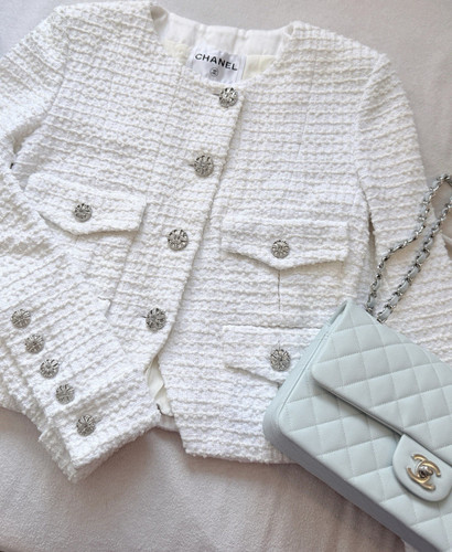 Chanel white tweed jacket - chanel, size