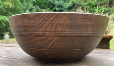 RARE LARGE ORIGINAL WELSH ELM POLE LATHE TURNED WOODEN DAIRY BOWL TREEN 18th c
