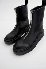 ZARA TRF BLACK FLAT FAUX LEATHER ANKLE BOOTS WITH ZIP SIZE UK 5 EU 38 US 7.5