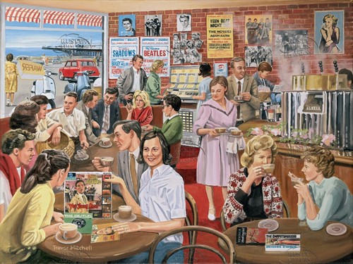 1960 seafront cafe - seafront, jukebox-