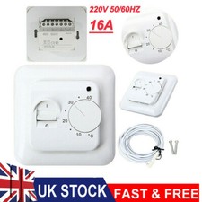 UK 16A Electric UnderFloor Heating Thermostat Control Switch+ Floor Sensor White