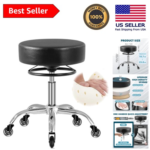 Leather rolling stool - leather,