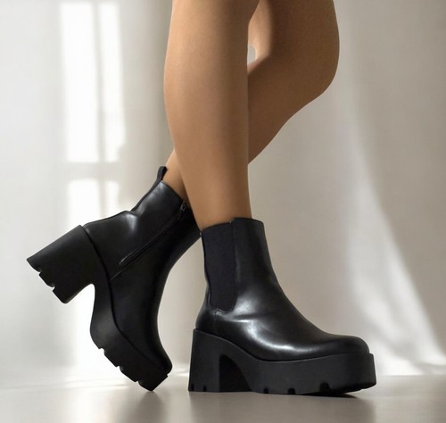 Womens black chunky - chunky, platform