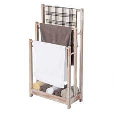 3-Tier Wooden Towel Rack Freestanding 3 Bars Towel Drying Holder Storage Shelf