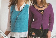 807 LADIES CROCHET DK TOP & CARDIGAN 32 TO 46" VINTAGE CROCHET PATTERN COPY