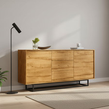 140cm Sideboard Oak Matt | Modern Storage Cabinet | Push to Open | Metal Legs