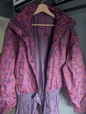 Vintage Pink Purple Paisley Ski Suit Retro 80s Style One Piece Size 12 Snowboard