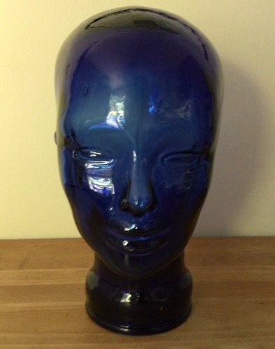 Blue glass head ornament - head, /
