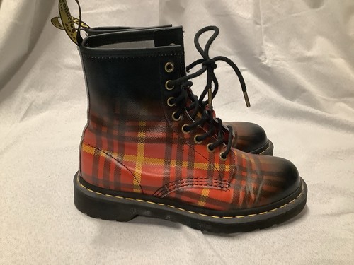 Tartan leather boots red black - leather,