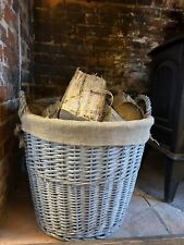 Large Grey-wash Wicker Hessian Lined Log Home Tidy Washing Linen Storage Basket