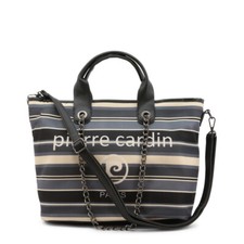 New Pierre Cardin Shoulder Bag blue striped gunmetal Chain double handles