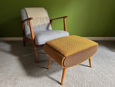 Sherborne Pandora Mid Century Vintage Sewing Foot Stool 'Paprika' Gold Moquette