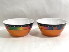 Gibson Home Melamine Cereal Bowls Orange With Black And Rainbow Bands