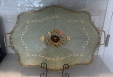 Vtg. Italian Wood Inlay Marquetry serving Tray W Brass filigree Sorrento 21”
