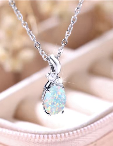 White opal fire oval pendant - opal,