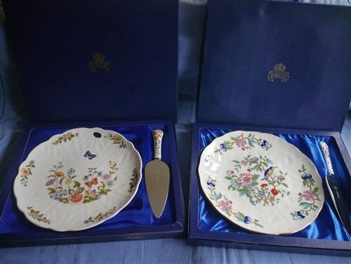 Two aynsley cake plates with - plates,