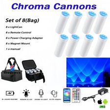 8pc+Bag Chroma Cannons 15W RGBWAUV LED Cans Remote Wireless DMX Battery Uplights