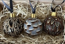 Pheasant & Partridge Feather Baubles 8cm Boxed X3