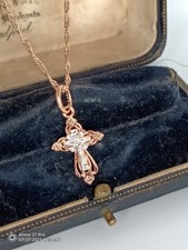 Vintage 1990-s 14 CT Rolled Gold Cross Pendant on Chain-Hallmarked 585 RG