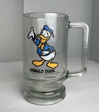 Vintage Donald Duck Walt Disney Productions Heavy Clear Glass Mug Cup