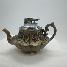 Decorative Antique Brass Effect Table Top Gas Lighter in Antique Tea Pot Form