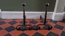 Arts and Crafts Pair of French Andirons / Fire Dogs. Handmade wrought iron. 