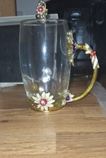 Chrysanthemum Enamel Floral Tea Cup Coffee Mug & Spoon Set In Gift Box New