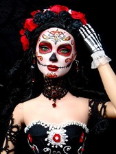 Doll OOAK Repaint Day of the Dead  Sugar Skull By Laurie Leigh 