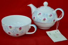 LAURA ASHLEY  FINE BONE CHINA  'JOAN'  TEA FOR ONE SET - TEAPOT & CUP - NEW!