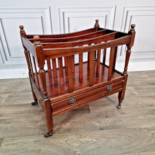 Retro Vintage Mahogany Canterbury Magazine Rack – Georgian Style – Drawer - Wood