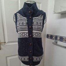 Fat Face Ladies  Cotton Knit Lined Hooded Button Front Gilet Bodywarmer  Size 10