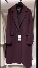 ZARA WOMAN WOOL BLEND DOUBLE BREASTED COAT ZW COLLECTION WINE SIZE L  2077/756
