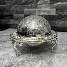 Vintage Mid Century Silver Plated Butter Dish Footed Sphere Revolving Lid