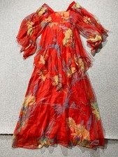 Vintage 70s Vera Mont Dress Womens Size 8 UK Flowing Sheer 1970s Gown Boho Hippy