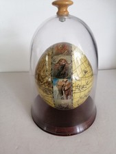 Decoupage Ostrich Egg with Map & The Big Five Animals In A Glass Dome/Wood Base