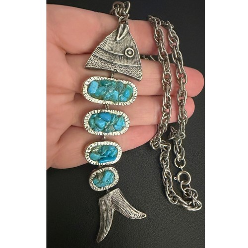 Vintage fish necklace stone - vintage,