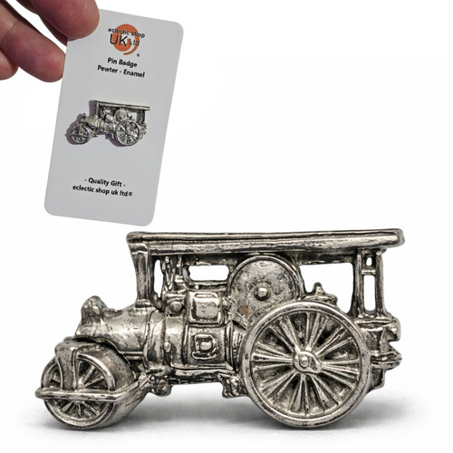 Steam roller pin badge pewter - steam,