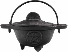 Black Cast Iron Cauldron Halloween Pagan, and Wiccan Rituals Pentagram 5x9cm