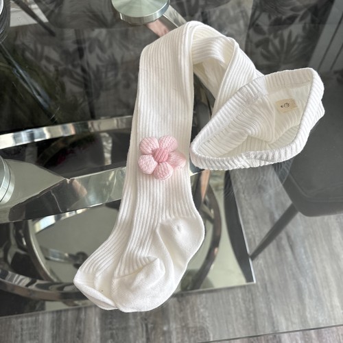Girls tights white with pink - tights,