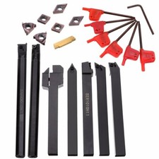 7pcs 10mm Shank Lathe Boring Bar Turning Tool Holder Set + 7x Carbide Inserts KF