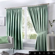 Fusion Dijon Blackout Thermal Lined Pencil Pleat Curtains Pair Duck Egg