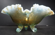 Fenton Vaseline Opal  Carnival Glass Bowl Footed