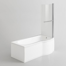 P-Shaped Bath Bathtub with Screen + Rail & Front Panel Bathroom Set 1600mm