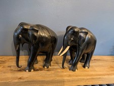 Pair of Hand Carved Antique Ebony Elephants
