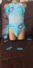 Age 5 6 7 Turquoise Blue Freestyle Dance Costume Slow Fast Stoned W/ Accessories