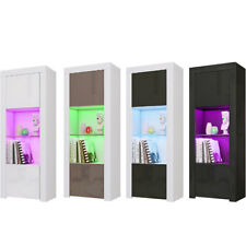 Tall Display Cabinet Sideboard Cupboard Unit High Gloss Doors Matt Body with LED